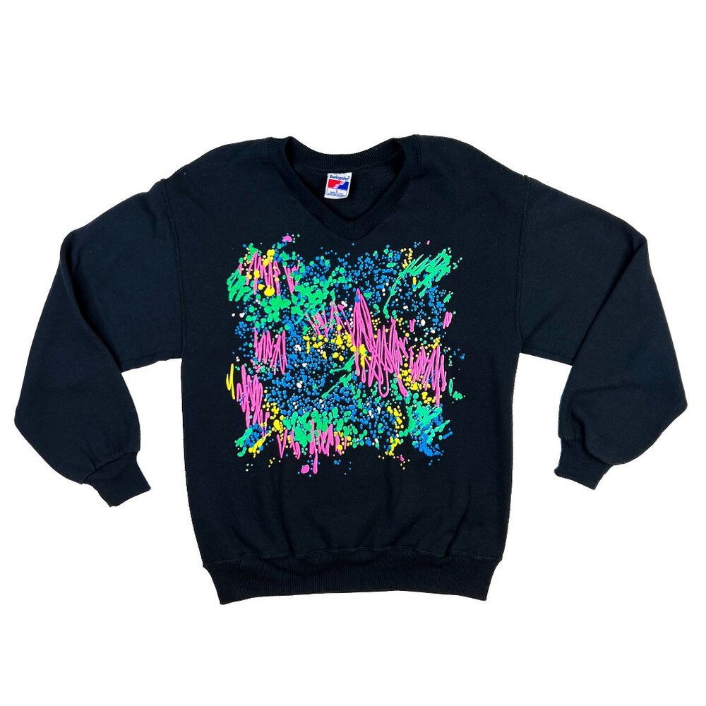 Swingster Iconic '80s Vintage Sweatshirt Neon Splatter Paint Graphic Design Sz L - Picture 3 of 7